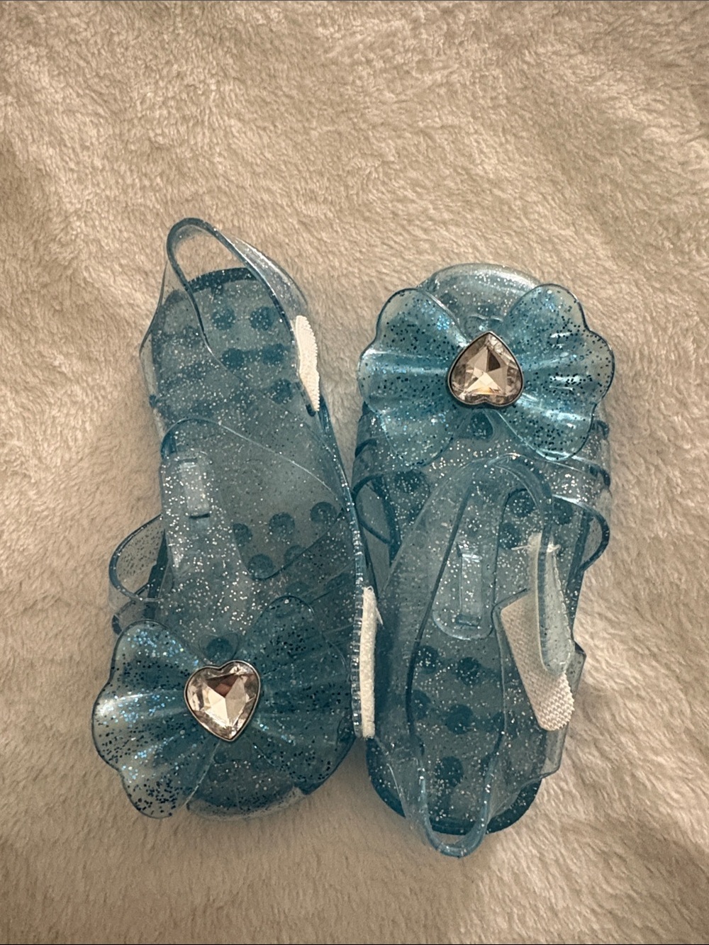 Girls Glitter Blue Jelly Sandals with Heart Gem